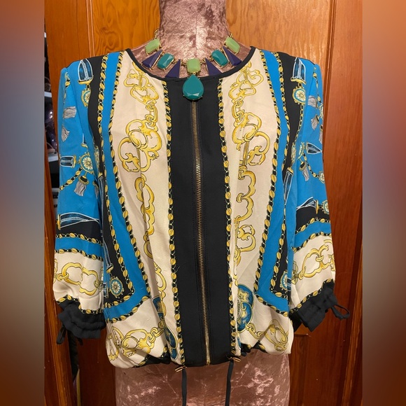 CACHÉ blue & white nautical chain print jacket L - Picture 3 of 9